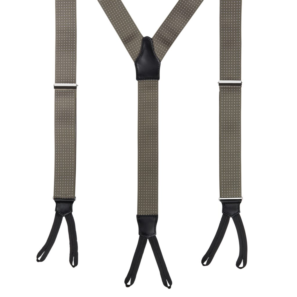 Classic Width Braces l Braid Ends - Polka Dot Olive