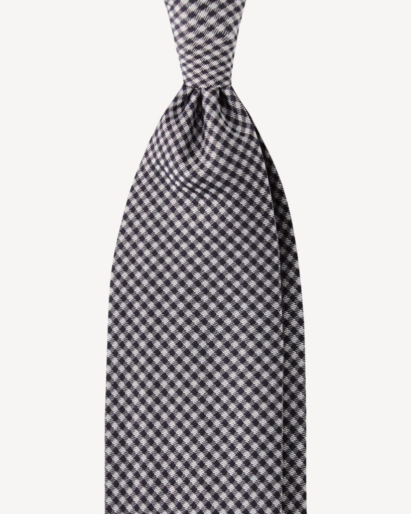 Check Pattern 7-fold Woven Silk Jacquard Tie - Black/White