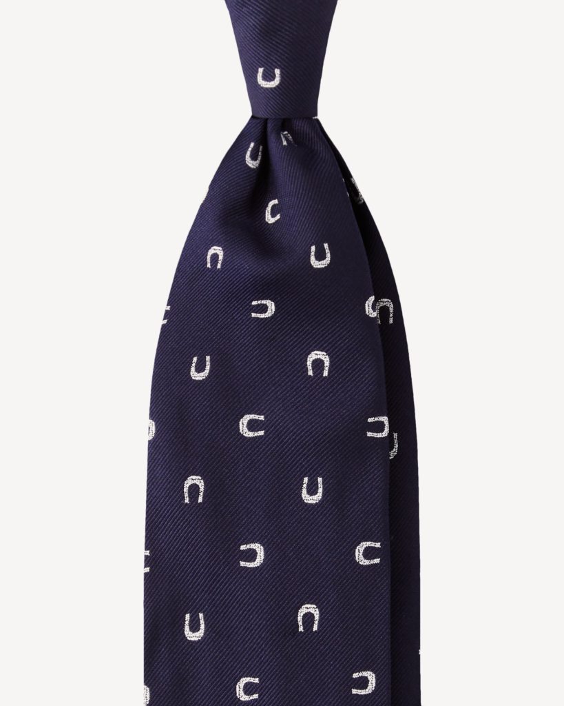 Stirrups 7-fold Woven Vintage Silk Jacquard Tie - Navy/White
