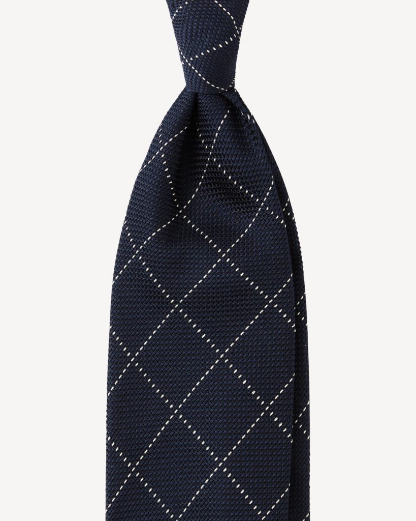 Check Pattern 3-fold Grenadine Tie - Navy/White