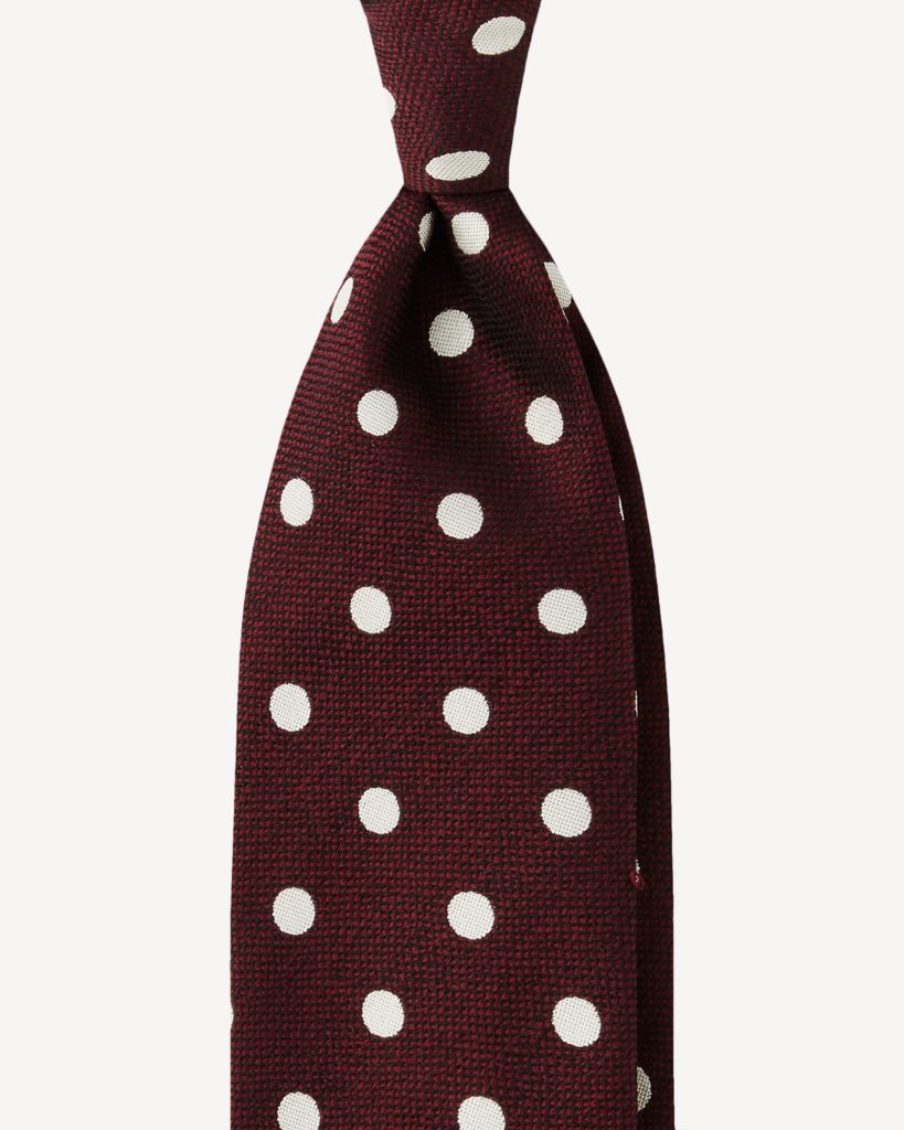 Moon Dot Handrolled Woven Silk Jacquard Tie - Wine/White