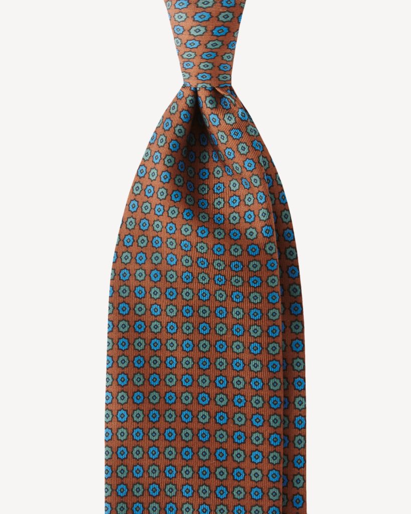 Floral Pattern Handprinted Selftipped SILK TIE – Bronz
