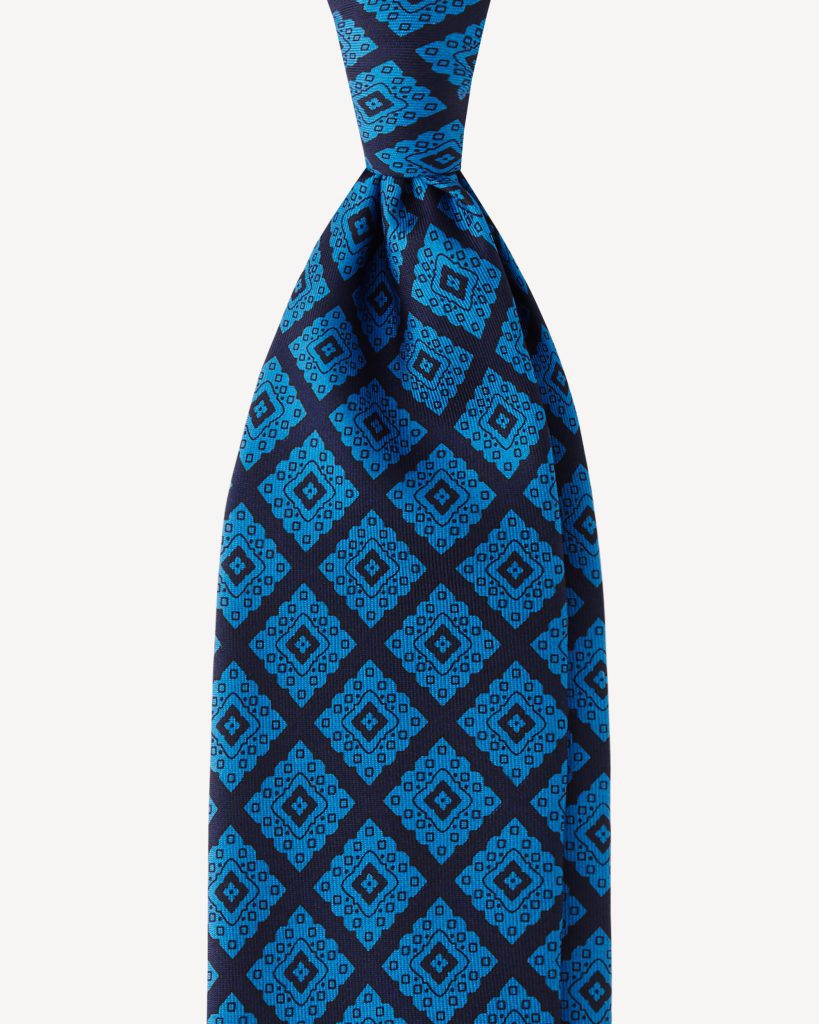 Medallion Handprinted Archive Madder SILK TIE – Navy