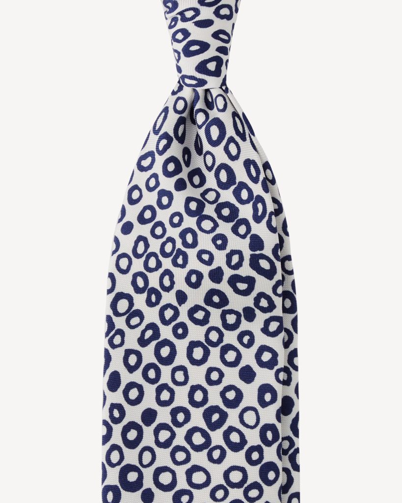 Capri Circle Handprinted Untipped SILK TIE – White