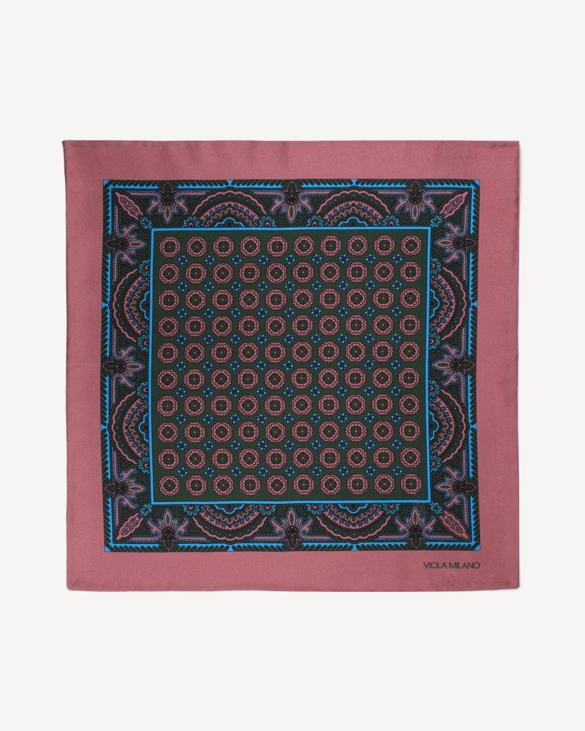 Floral Pattern Printed Silk Pocket Square - Verde