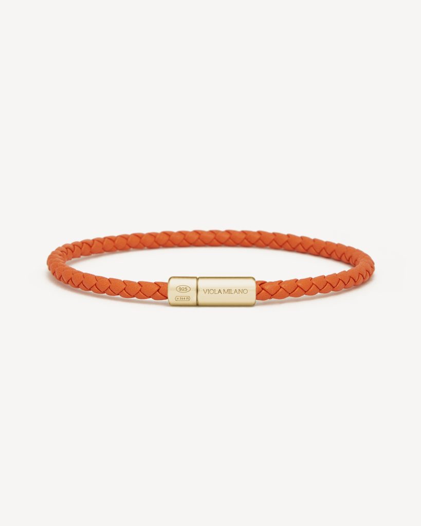 Single Wrap Italian Leather bracelet with Gold Plated Clasp - Orange