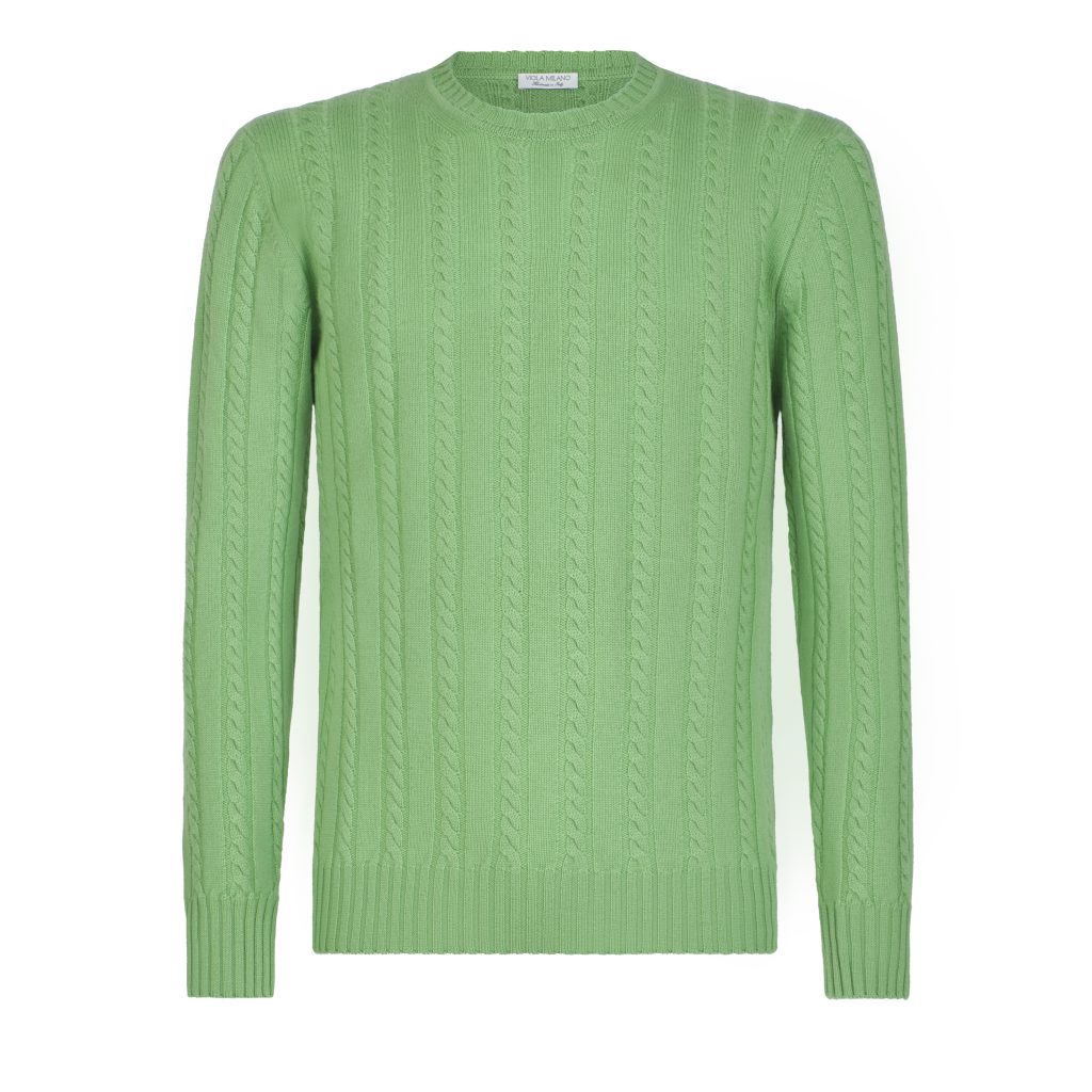 Cable Knit Lambswool Sweater - Green Apple