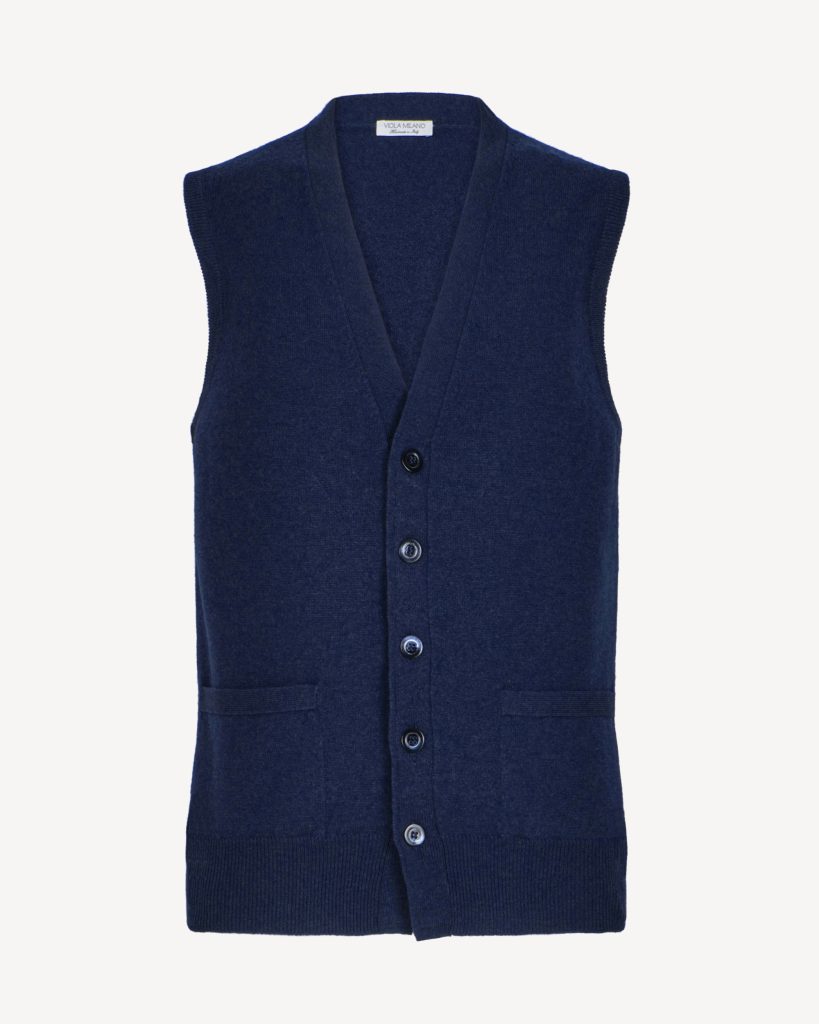 SLEEVELESS 100% Lambswool CARDIGAN – Navy