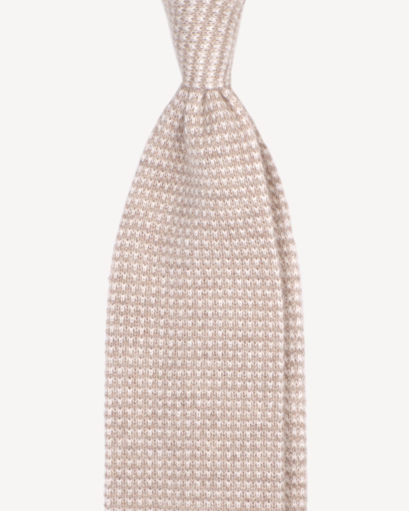 Two-tone Knitted 100% Cashmere Tie - Sand/Natural