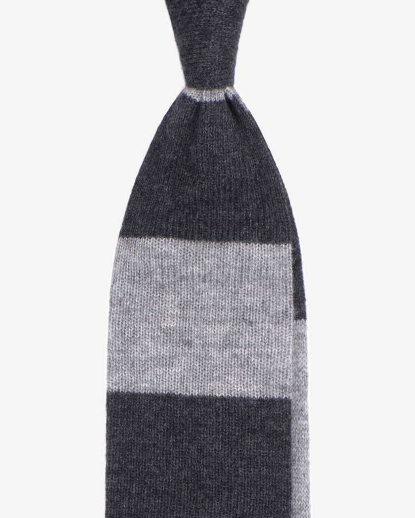 Stripe Knitted 100% Cashmere Tie - Charcoal/Grey