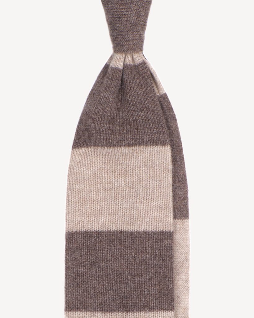 Stripe Knitted 100% Cashmere Tie - Sand/Beige