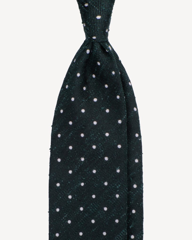 Polka Dot Handrolled Woven Shantung Tie - Forest/White