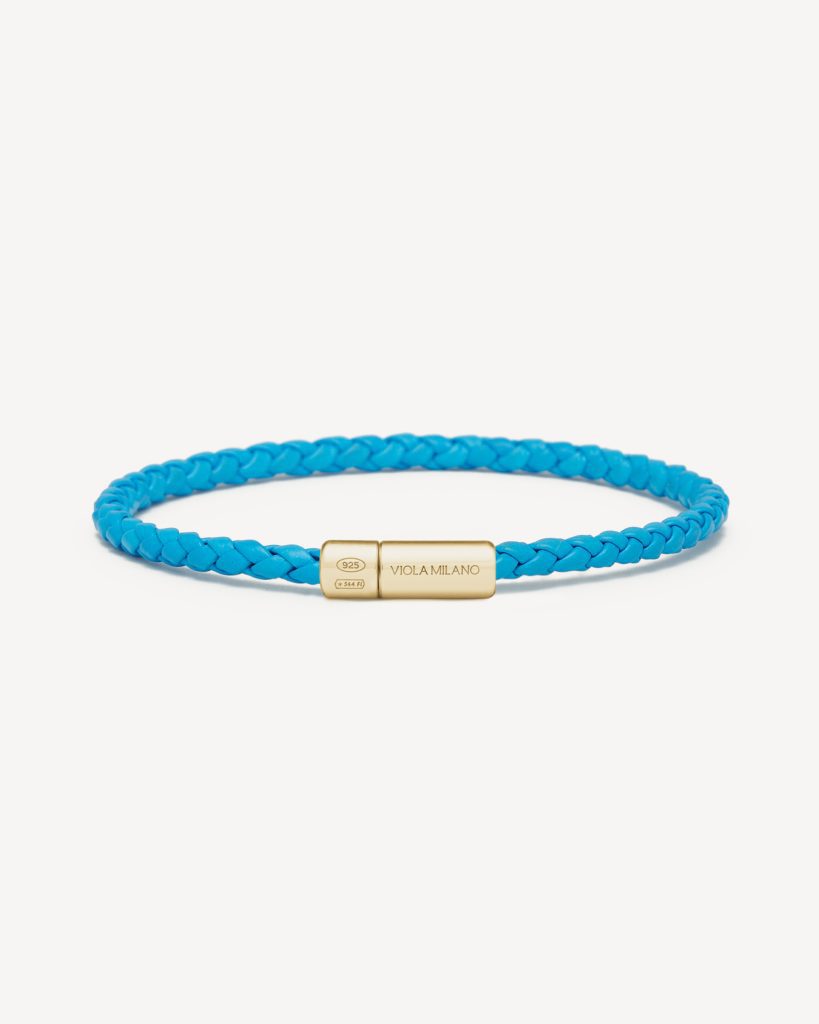 Single Wrap Italian Leather bracelet with Gold Plated Clasp - Sky Blue