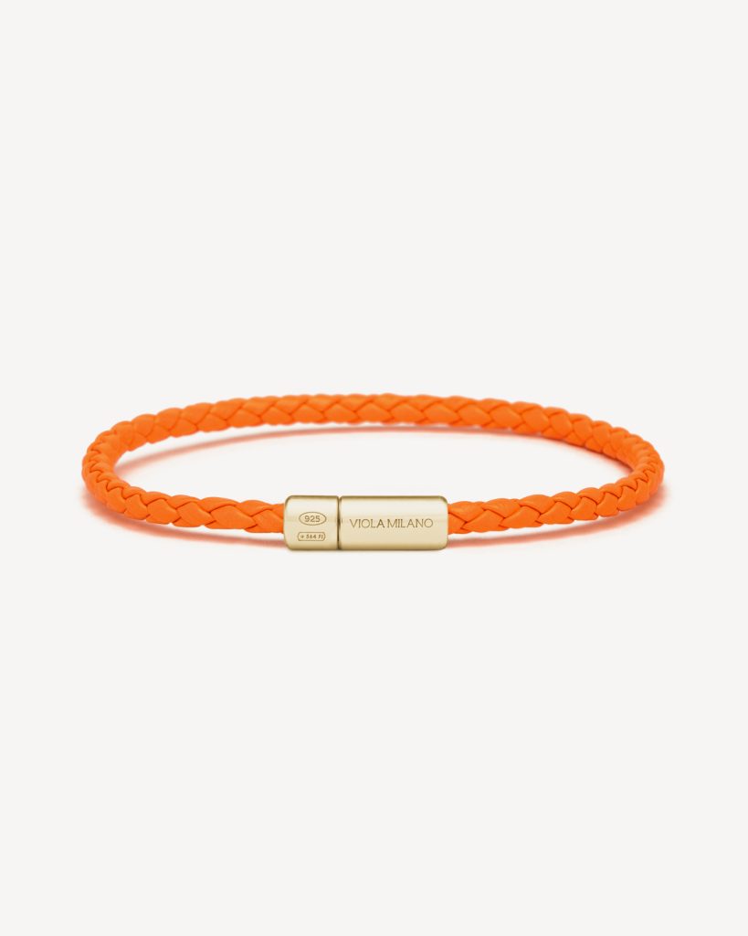 Single Wrap Italian Leather bracelet with Gold Plated Clasp - Light Orange