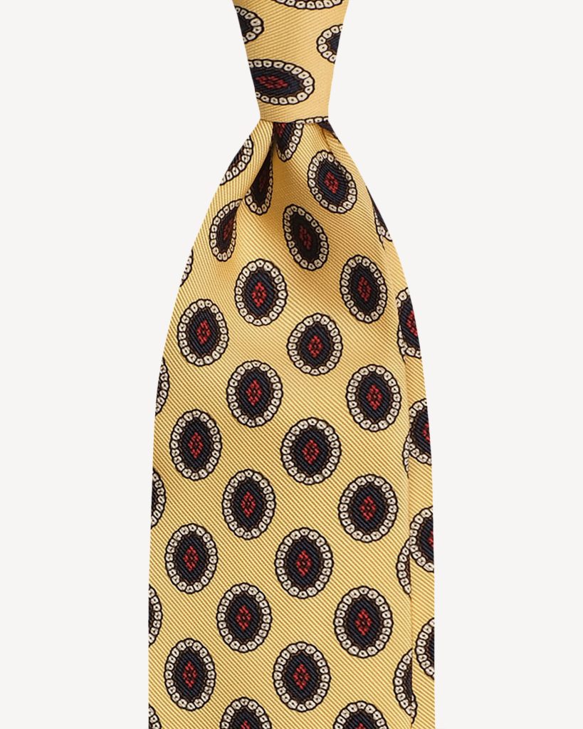 Antique Bloom Vintage Handprinted Selftipped silk tie - Yellow Mix