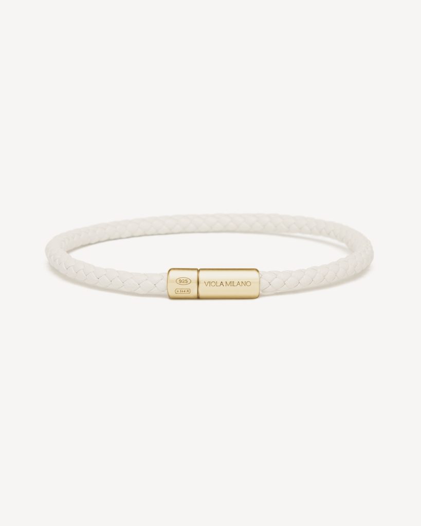 Single Wrap Italian Leather bracelet with Gold Plated Clasp - White