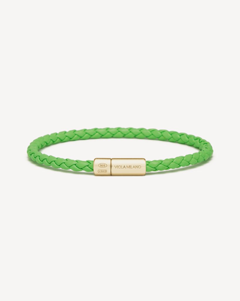 Single Wrap Italian Leather bracelet with Gold Plated Clasp - Lime