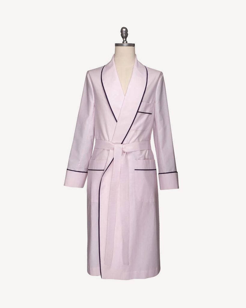 American Oxford Stripe Dressing Gown - Pink/White