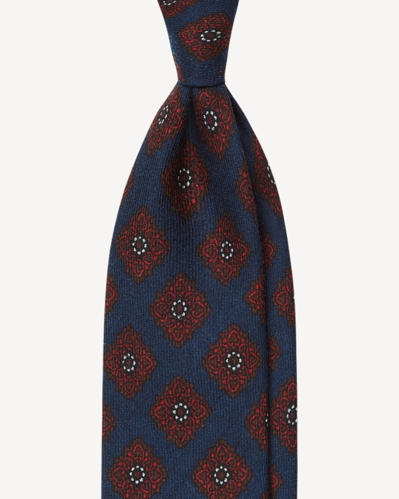 Apulian Diamond printed Italian Wool Tie - Navy Mix