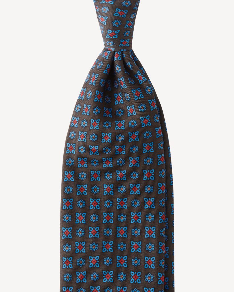 Artisan Floral Handprinted Untipped Ancient Madder SILK TIE – Brown