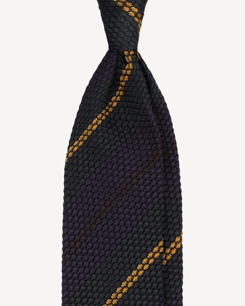 Artisan Stripe 3-fold Grenadine Tie - Navy/Verde Mix