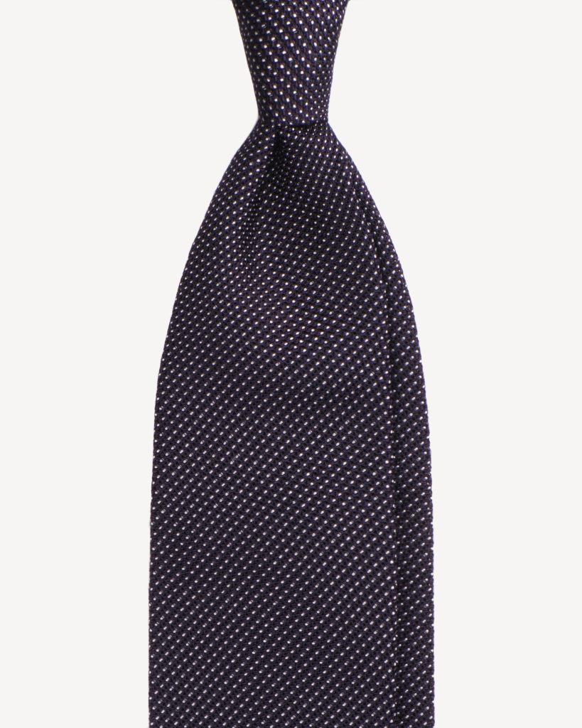 Pin Dot 3-Fold Grenadine Tie - Navy/White