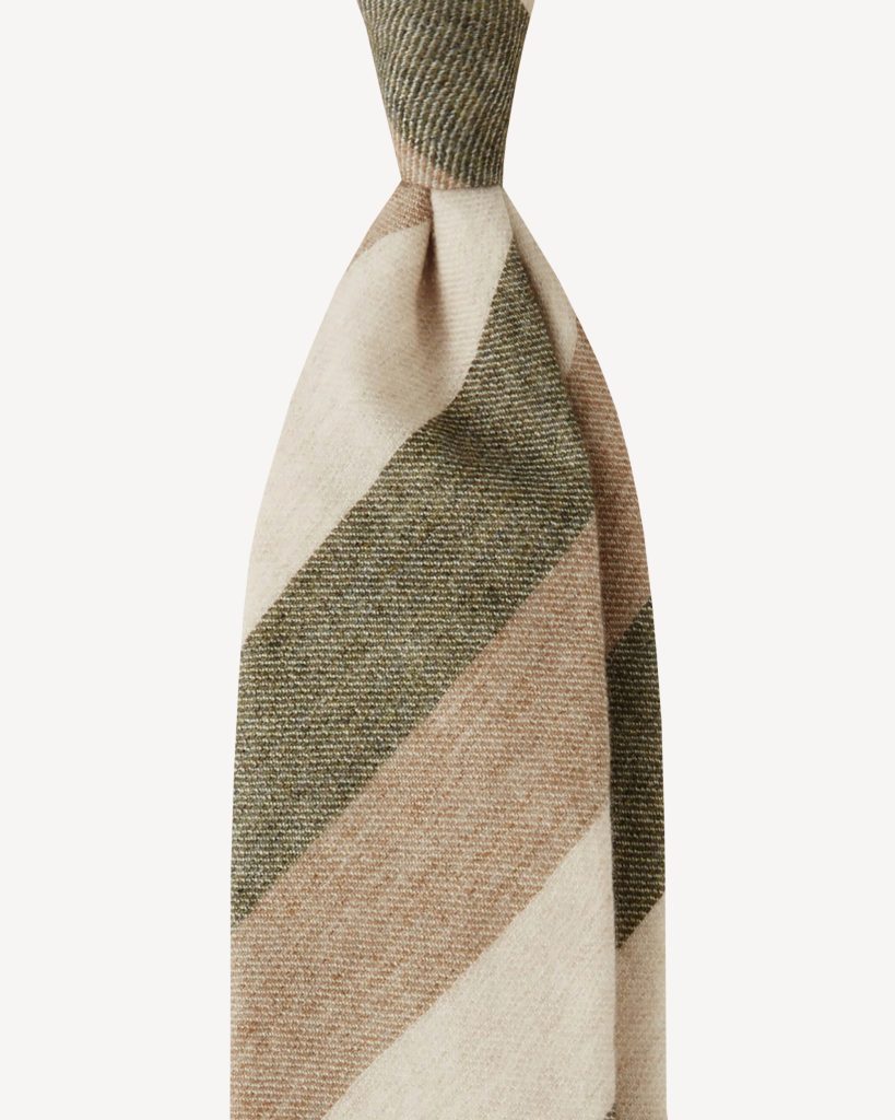 Block Stripe 3-Fold 100% Cashmere Tie - Camo Mix