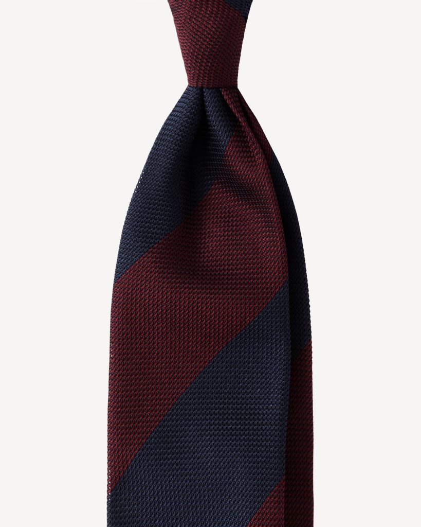 Block Stripe 3-fold Grenadine Tie - Navy/Wine