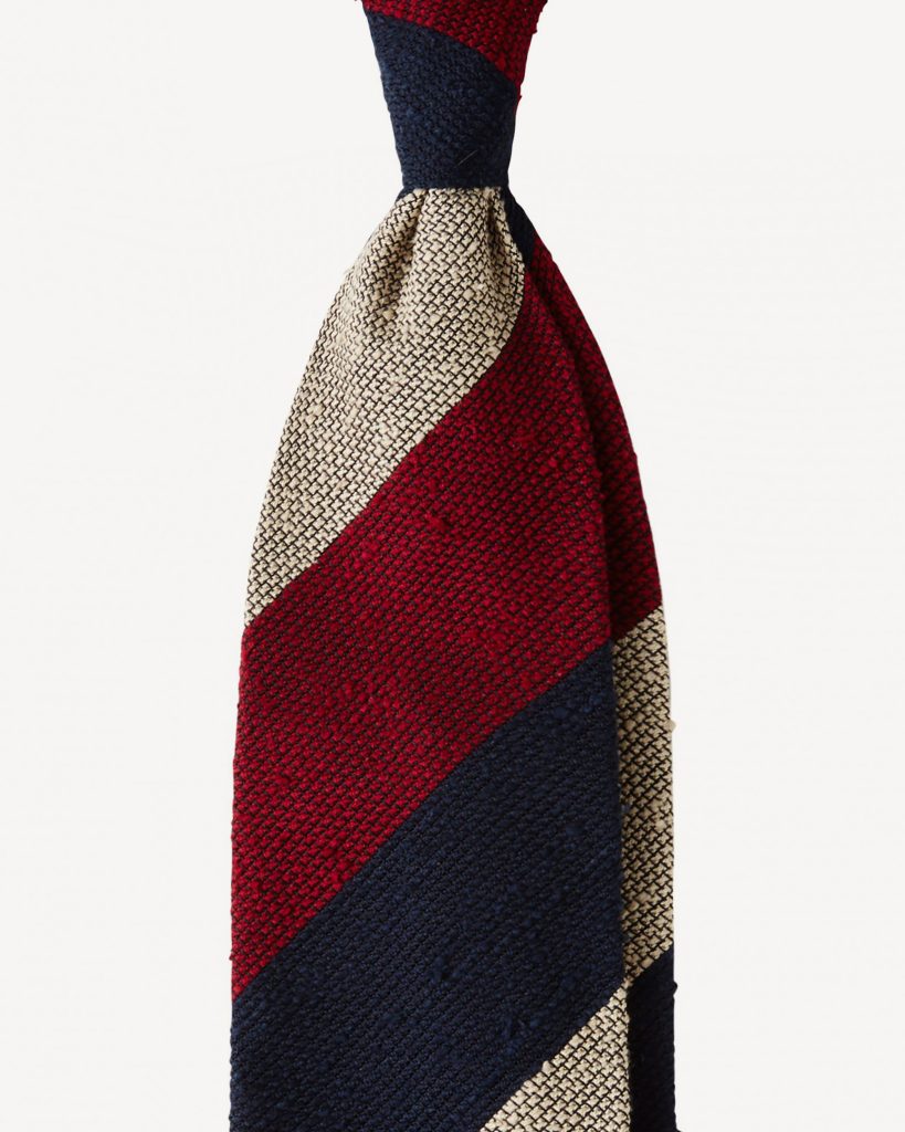 Block Stripe Handrolled Woven Grenadine/Shantung Tie - Natural Mix