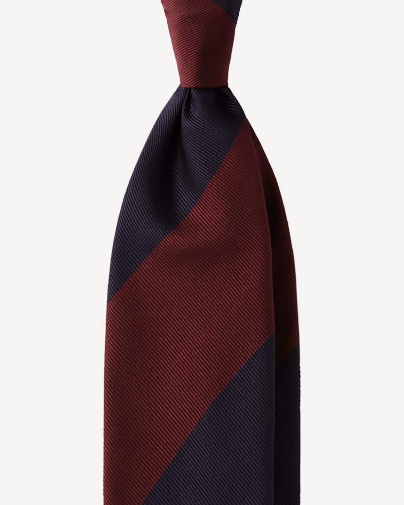 Block Stripe Handrolled Woven Silk Jacquard Tie - Navy/Wine