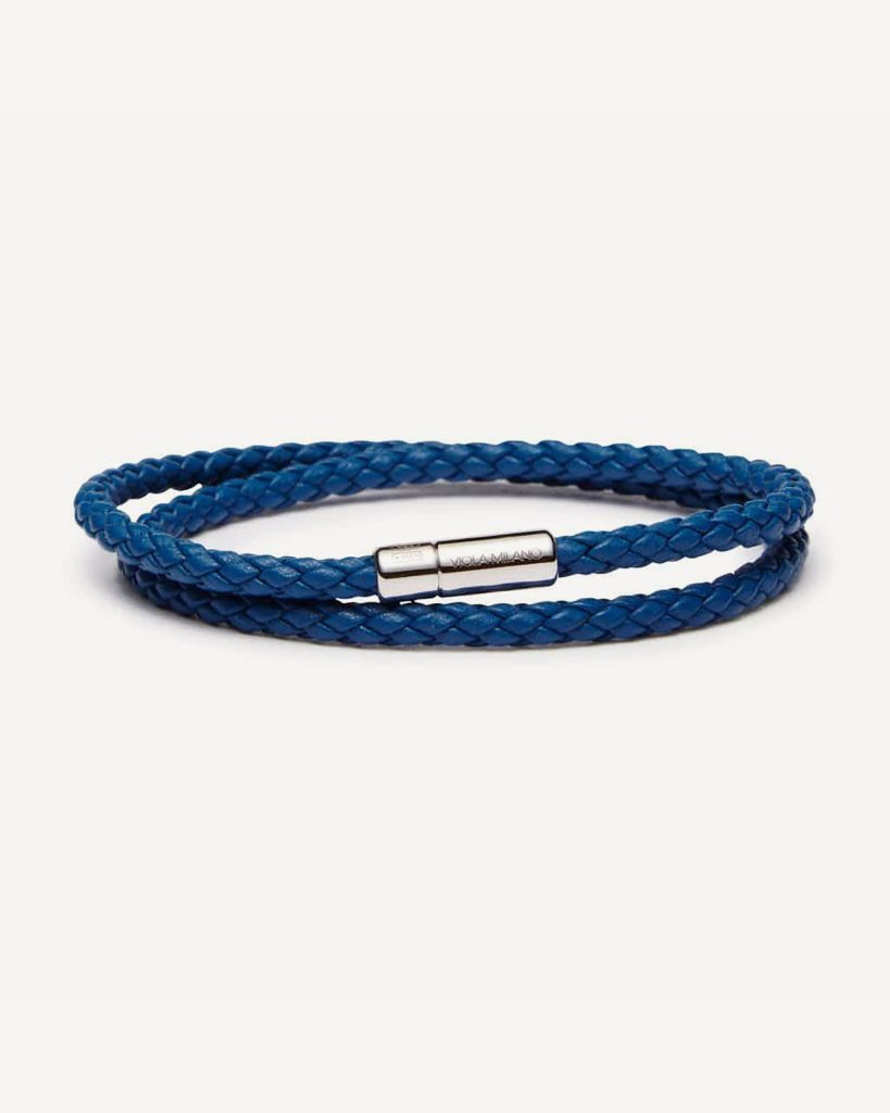 Double Braided Italian Leather bracelet - Blue