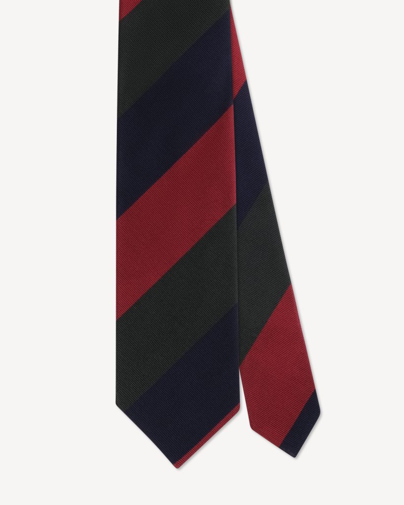 Block Stripe Handrolled Woven Silk Jacquard Tie - Navy Mix