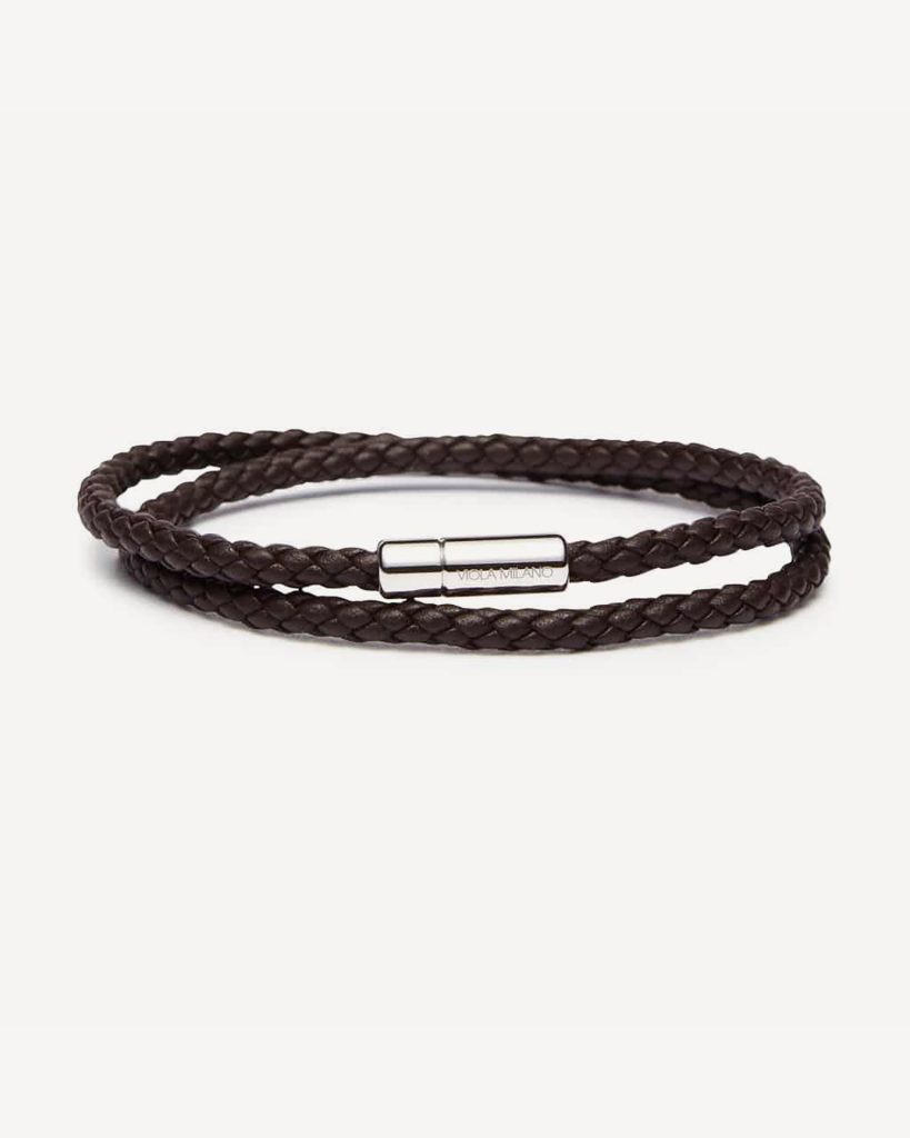 Double Braided Italian Leather bracelet - Brown