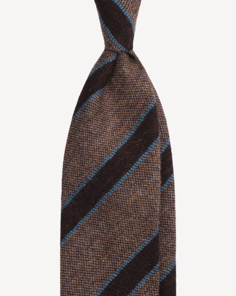 Stripe Woven Shetland/Donegal Wool Untipped Tie - Coffee/Brown