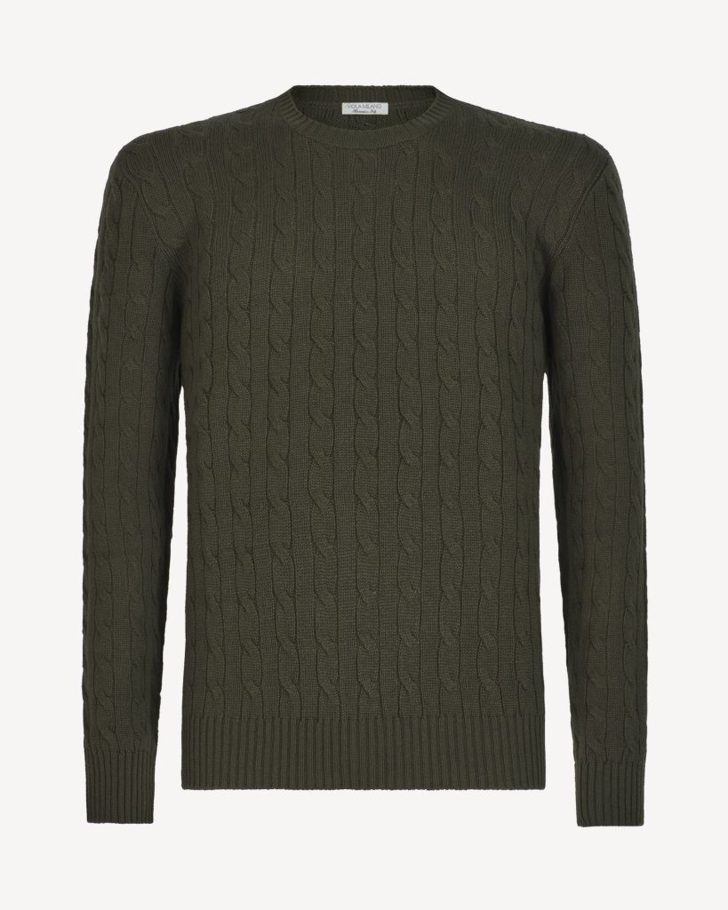 Cable Knit 100% Cashmere Sweater - Army Green