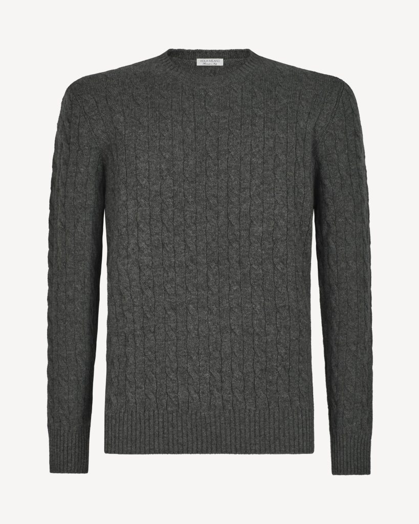 Cable Knit 100% Cashmere Sweater - Dark Grey