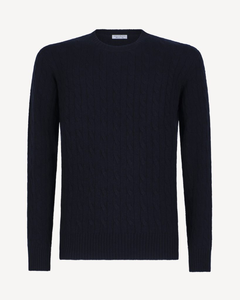 Cable Knit 100% Cashmere Sweater - Navy