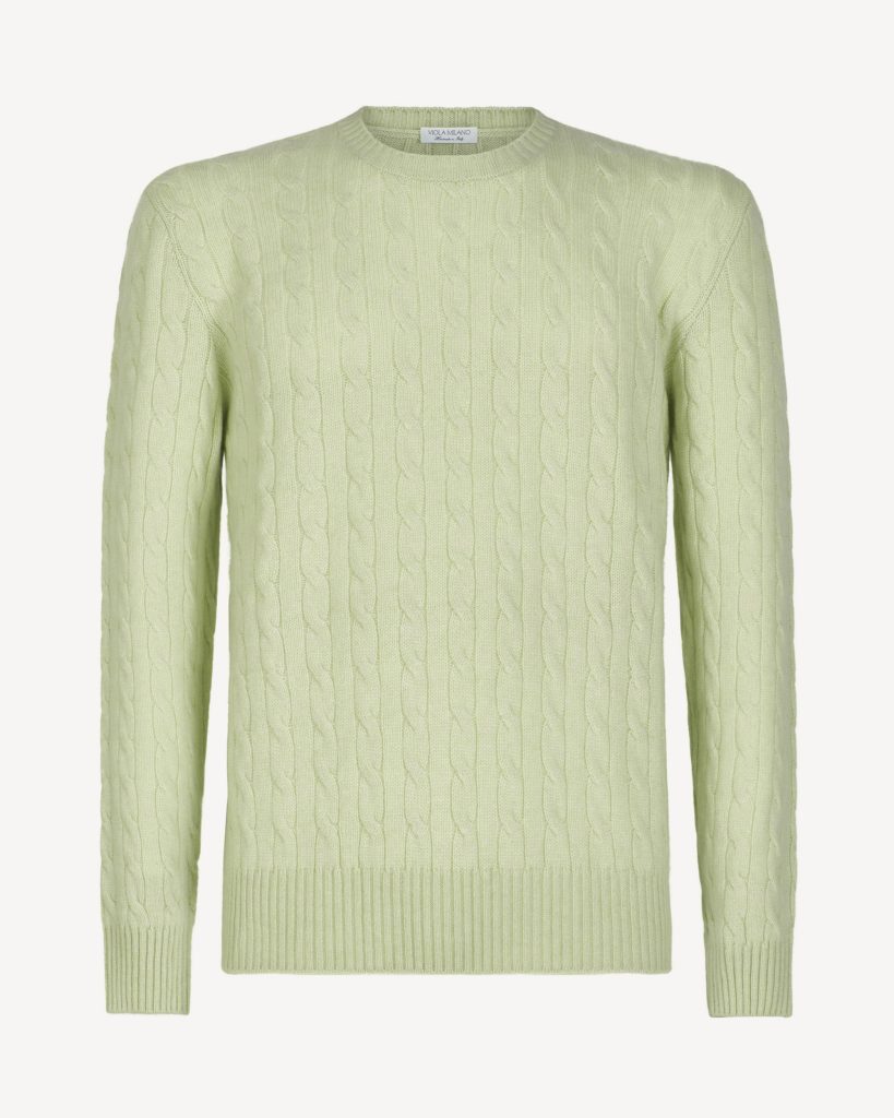 Cable Knit 100% Cashmere Sweater - Pistasch