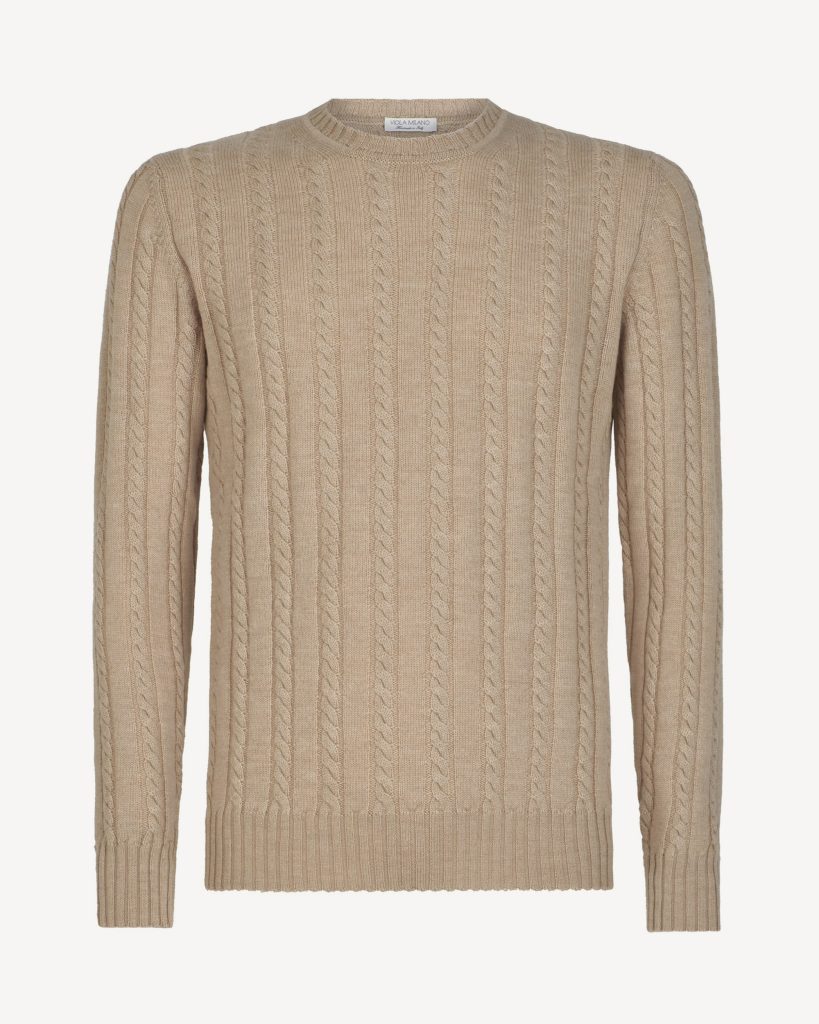 Cable Knit Lambswool Sweater - Camel