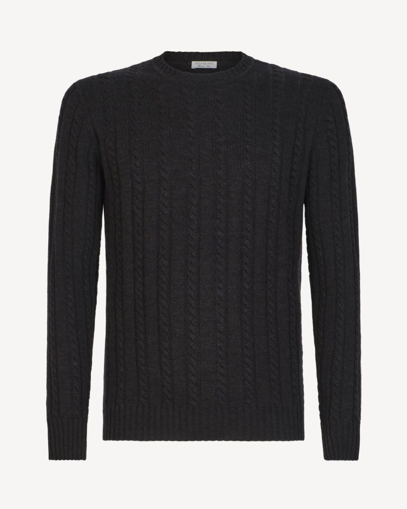 Cable Knit Lambswool Sweater - Dark Grey