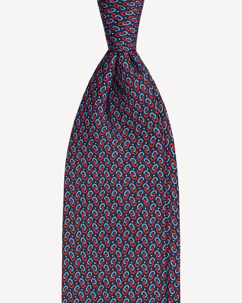 Chain Pattern SELFTIPPED SILK TIE – Navy