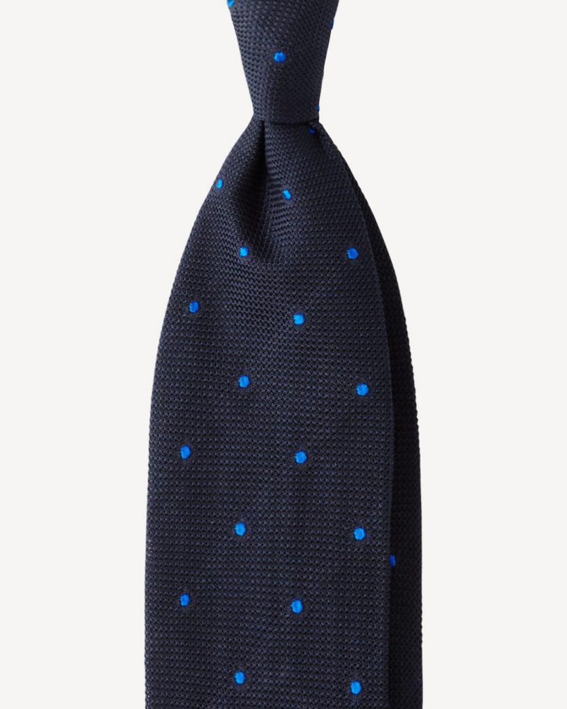 Classic Polka Dot 3-Fold Grenadine Tie - Navy/Blue