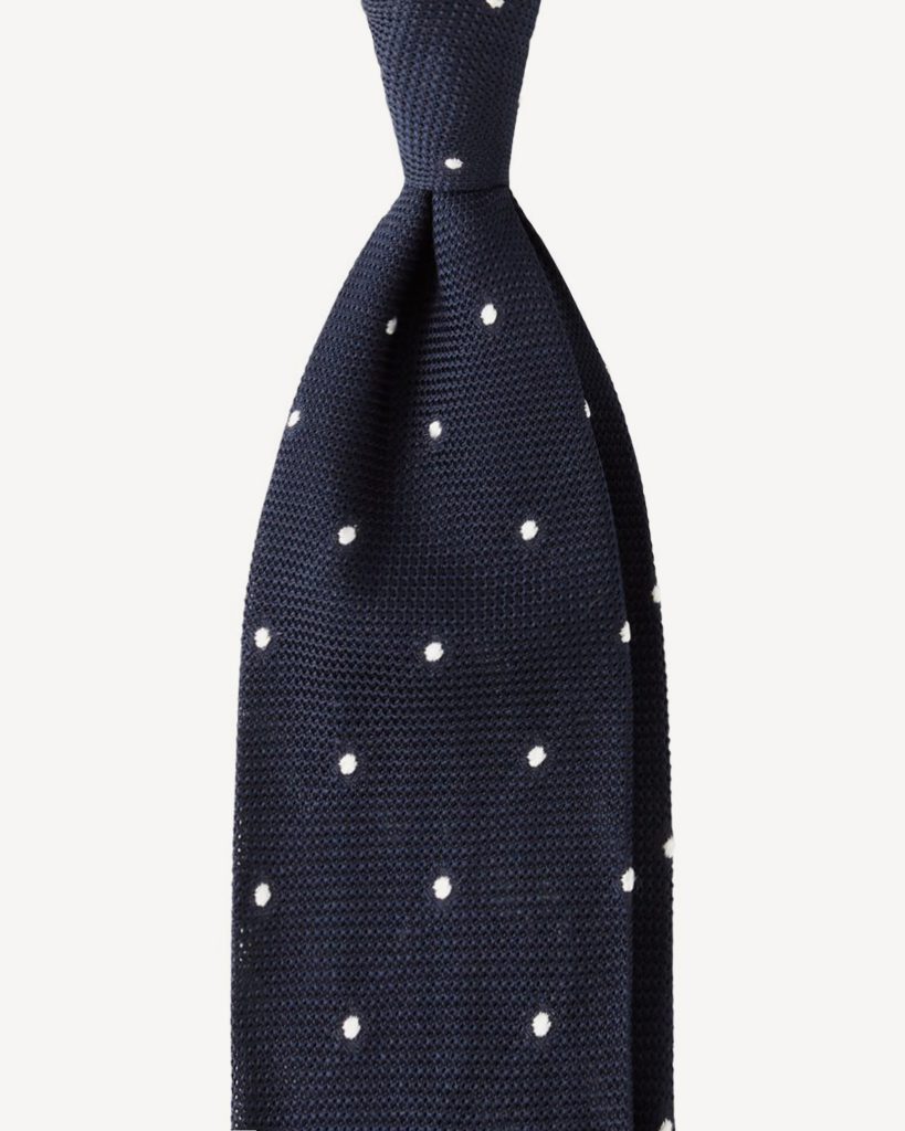 Classic Polka Dot 3-Fold Grenadine Tie - Navy/White