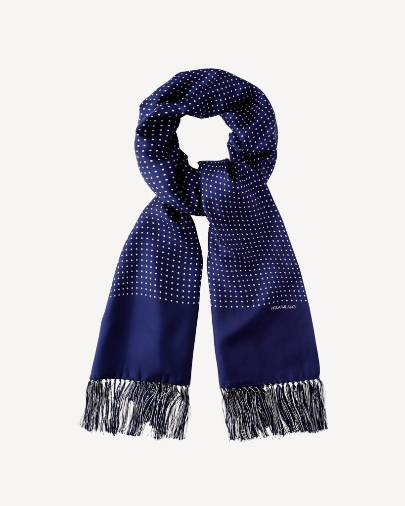 Classic Polka Dot Madder Silk Scarf - Navy
