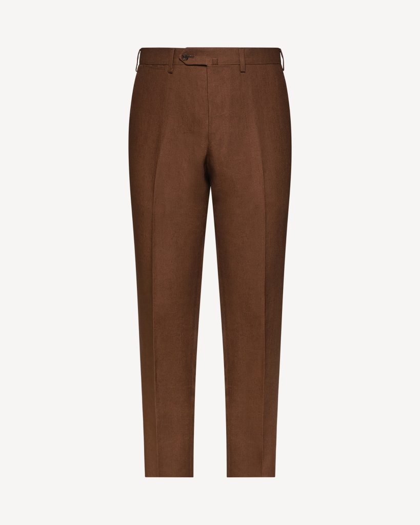 Classic Raw Linen Trousers - Coffee