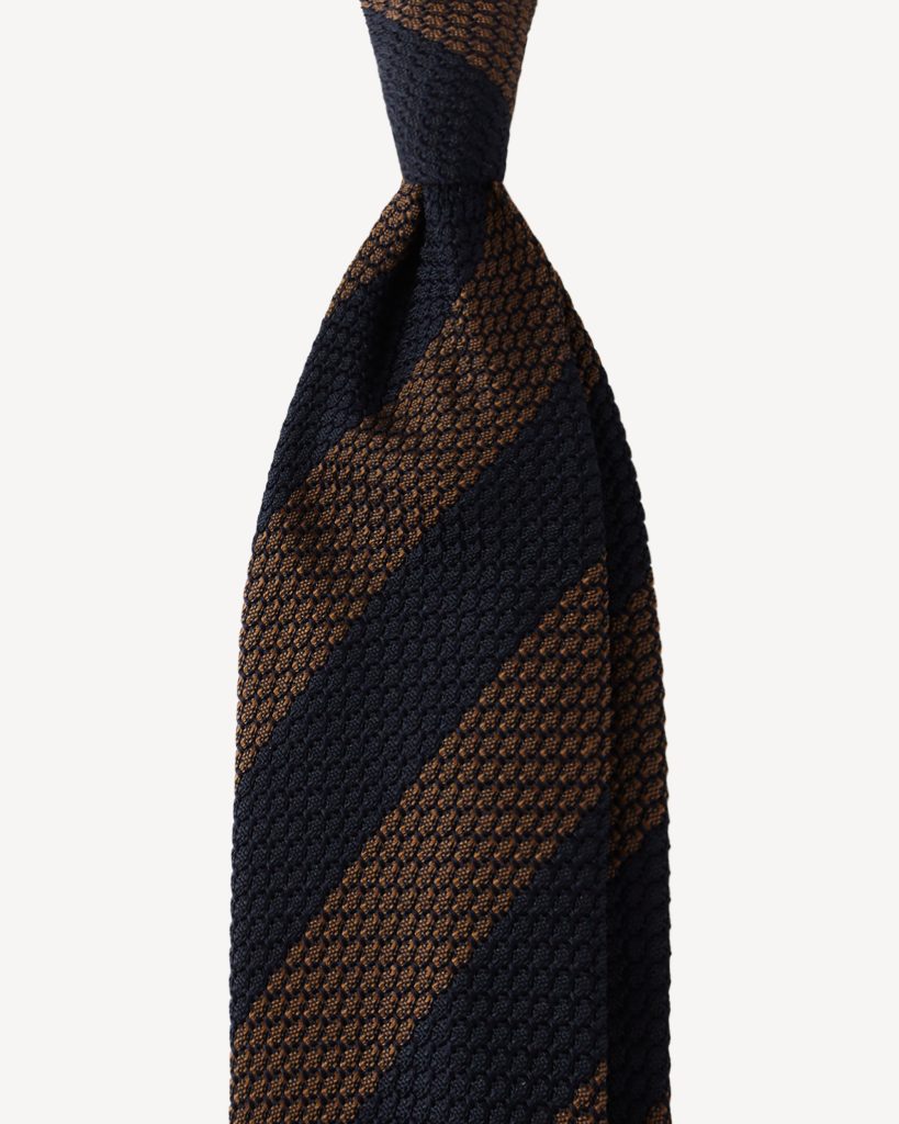 Classic Stripe 3-fold Grenadine Tie - Navy/Brown
