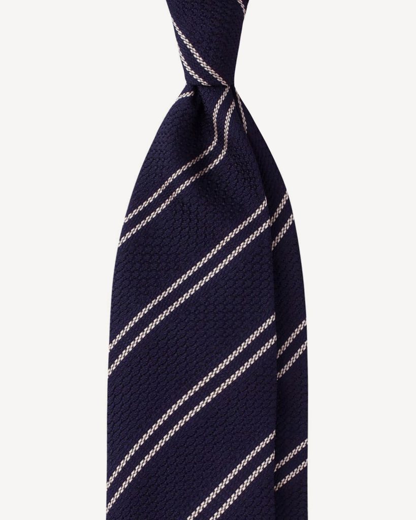 Classic Stripe 3-fold Grenadine Tie - Navy/White