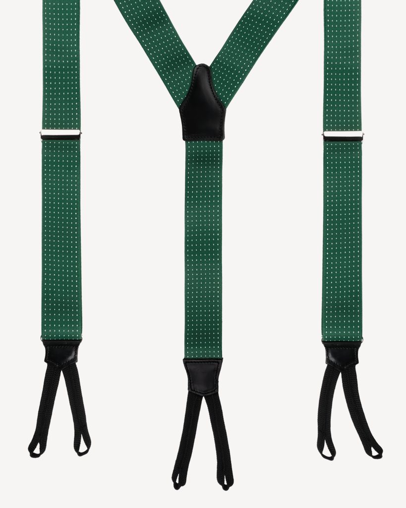 Classic Width Braces l Braid Ends - Polka Dot Green