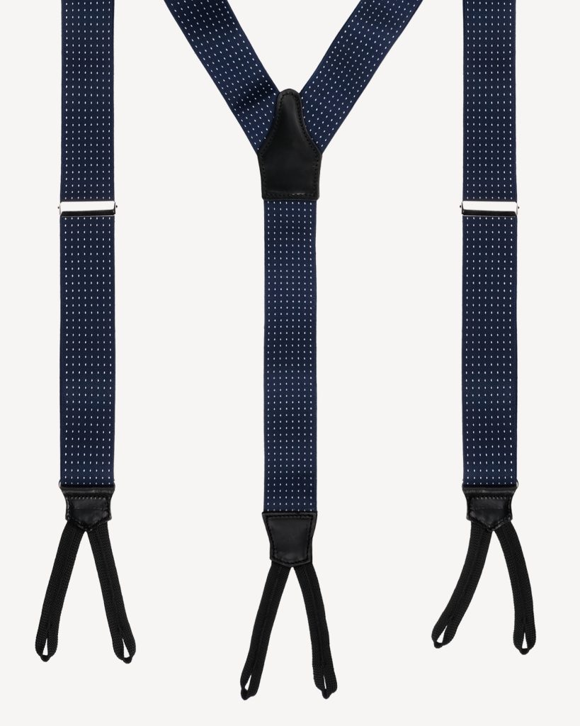 Classic Width Braces l Braid Ends - Polka Dot Navy