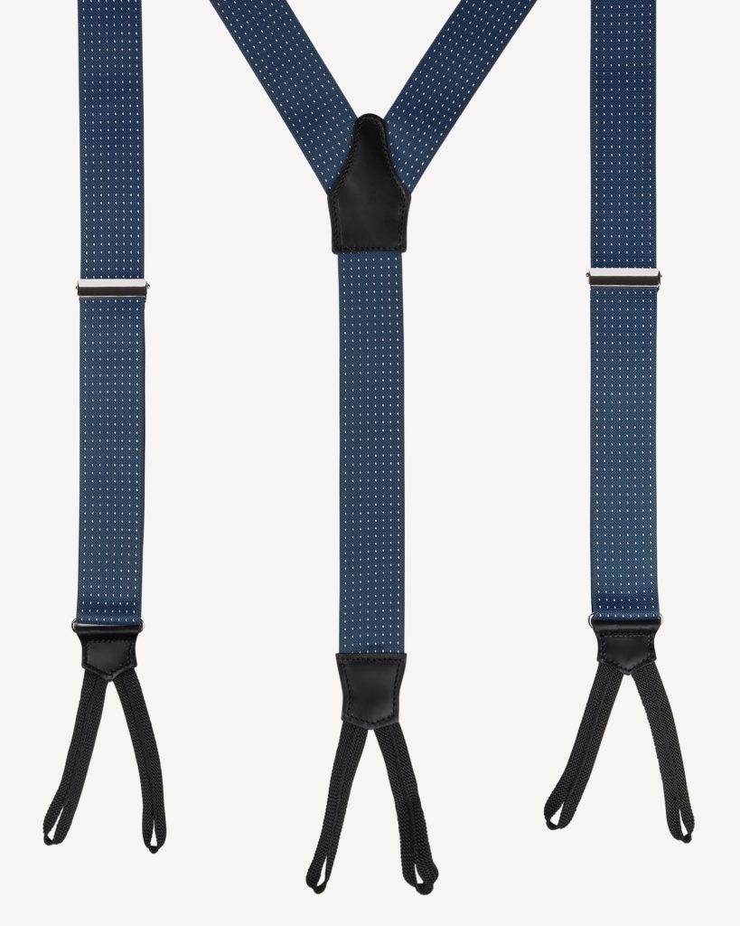 Classic Width Braces l Braid Ends - Polka Dot Steel Blue
